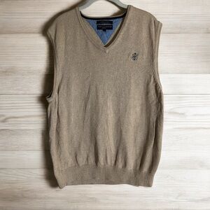 Tommy Hilfiger Vintage 90s Mens Large Tan  Beige Cotton Knit V-Neck Sweater Vest